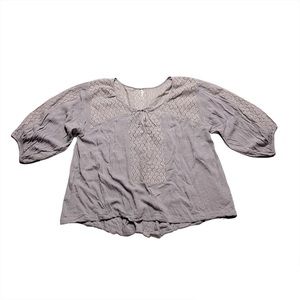 Free People Boho Chic Lace Cutout Peekaboo Tie Up Neckline Front Blouse Large